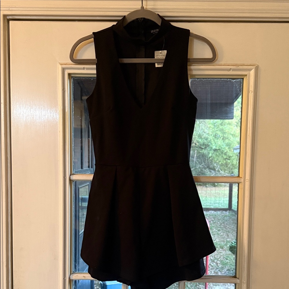 Fashion Nova Black Sleeveless V-Neck Peplum Mini Dress